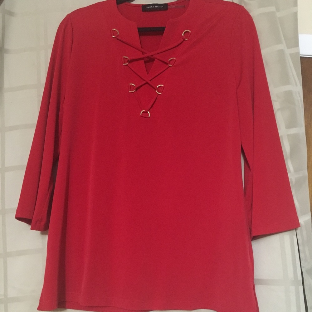 Red criss cross blouse